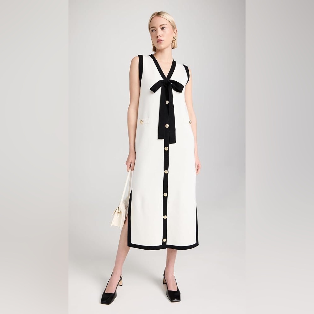 English Factory Sleeveless V-Neck Bow Knit Midi Dress NWT
